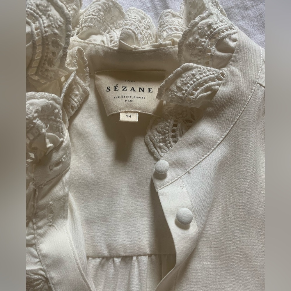Sezane Silk Chloe Blouse Ecru Size 34 - Picture 4 of 5
